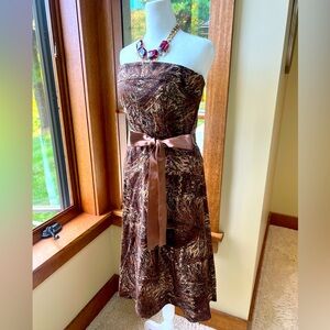 Stunning Roberto Klein Strapless Dress Brown Tan Cotton Paisley Satin Belt 8